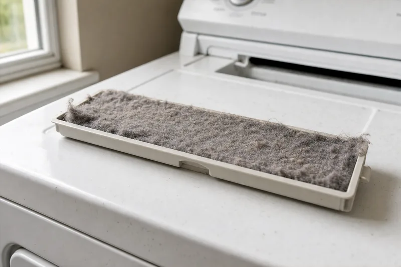 Lint trap from a residential dryer showing buildup