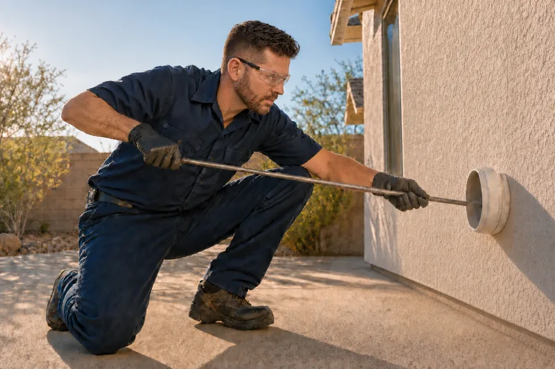 Technician cleaning a dryer vent duct in a Gilbert, AZ home