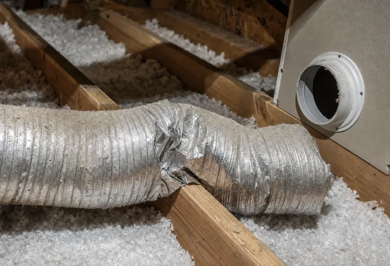 Disconnected flexible dryer vent duct being repaired in a Gilbert, AZ home